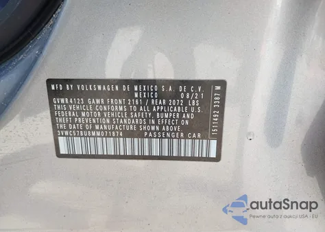 2021 Volkswagen Jetta 1.4T R-Line/1.4T S/1.4T Se из США, поврежденный, VIN 3VWC57BU8MM071874